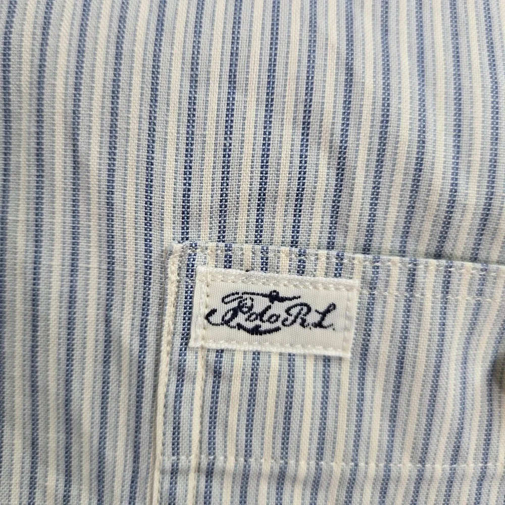 VINTAGE Polo By Ralph Lauren Men Button Up‎ Shirt XL Blue Striped PRL 69 Britain